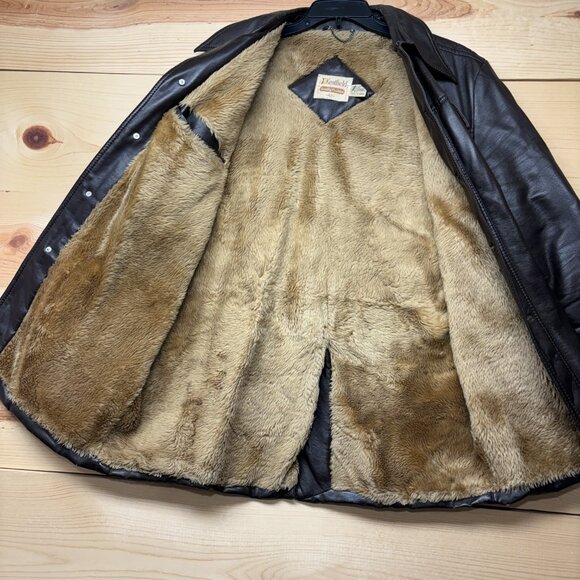 Vintage Kentfield Jacket Mens 42 Brown Sherpa Lined Faux Leather Coat 80s - Picture 10 of 15